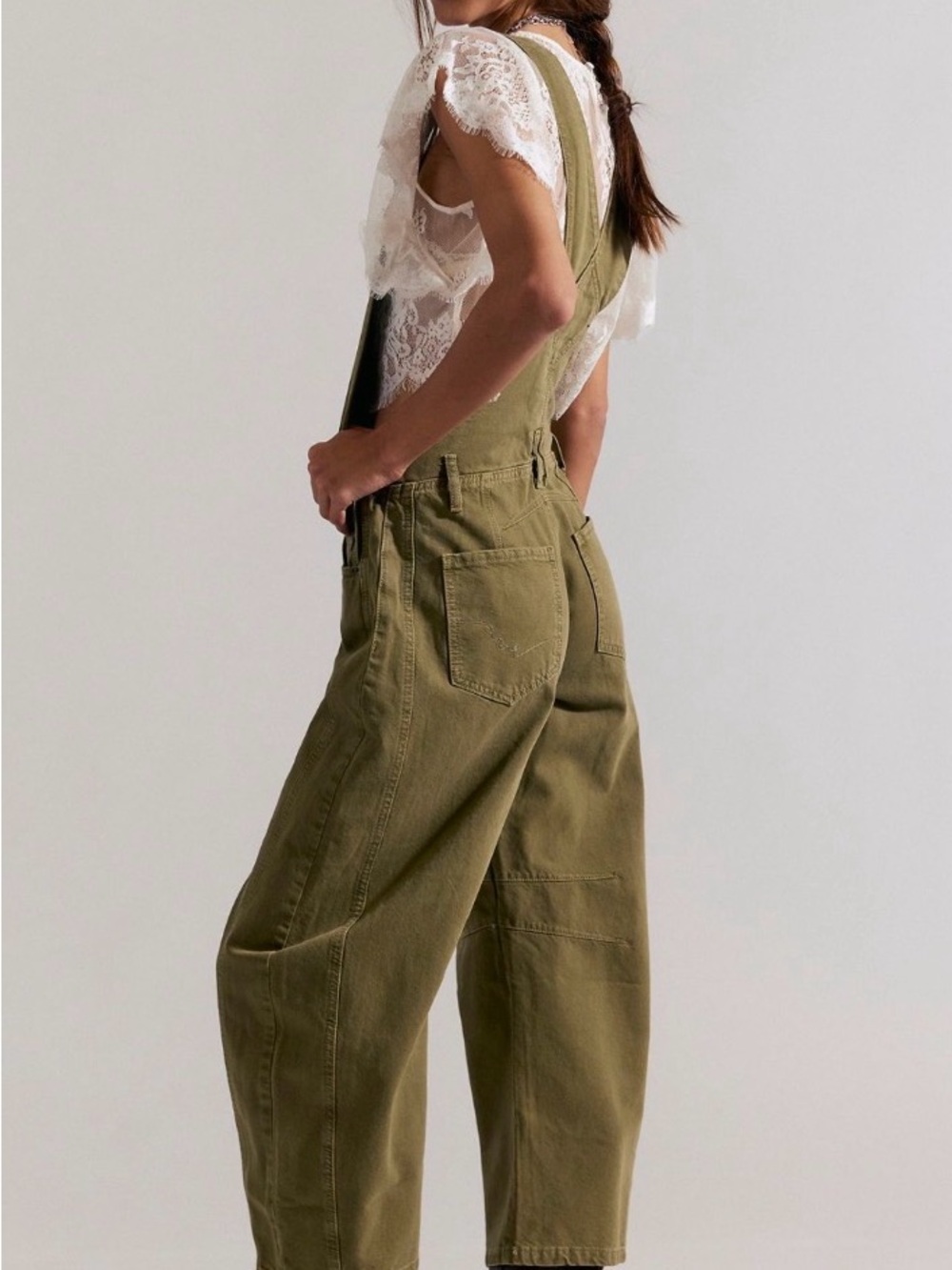 We The Free Good Luck Barrel Overalls in Weeping Willow / Moss Size Medium - Picture 2 of 3